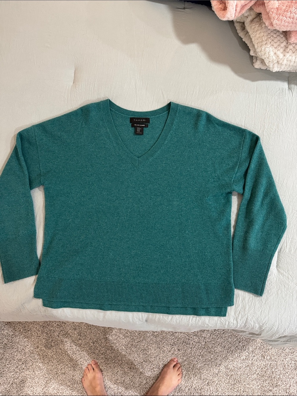 Tahari Teal V-Neck Sweater